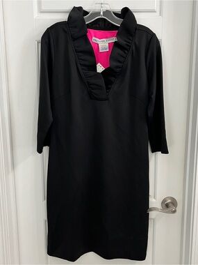 NWT Gretchen Scott Black Ruffle-Neck Dress | Size M